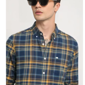Slim Fit Tartan Checked Button Down Collar Pure Cotton Casual Shirt