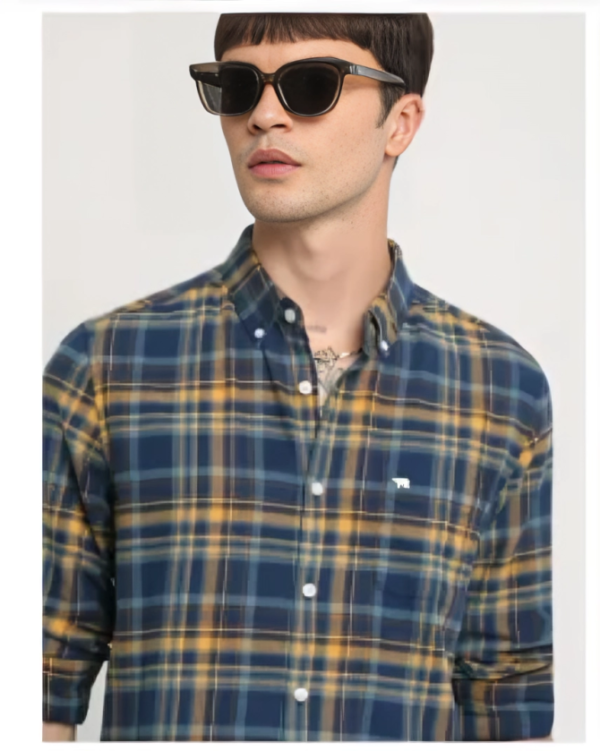 Slim Fit Tartan Checked Button Down Collar Pure Cotton Casual Shirt