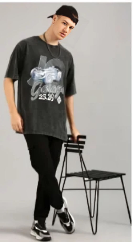 Men Graphic Printed Round Neck Cotton Oversized T-shirt