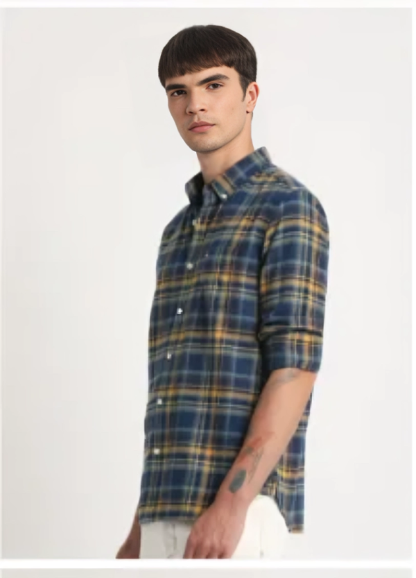 Slim Fit Tartan Checked Button Down Collar Pure Cotton Casual Shirt